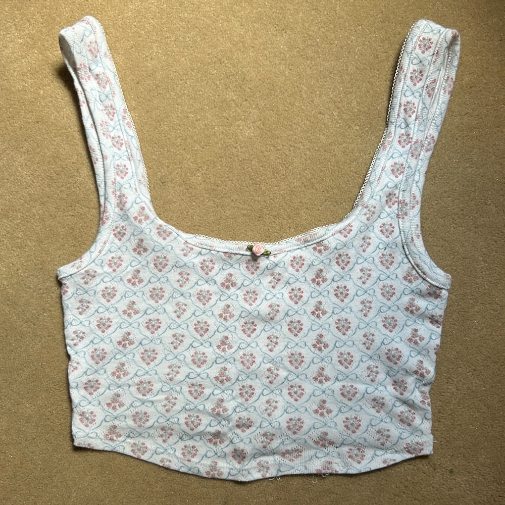 PacSun White and Pink Tie Front Sleeveless Crop Top